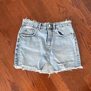ZARA distressed denim skirt
